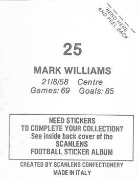 1984 Scanlens VFL Stickers #25 Mark Williams Back
